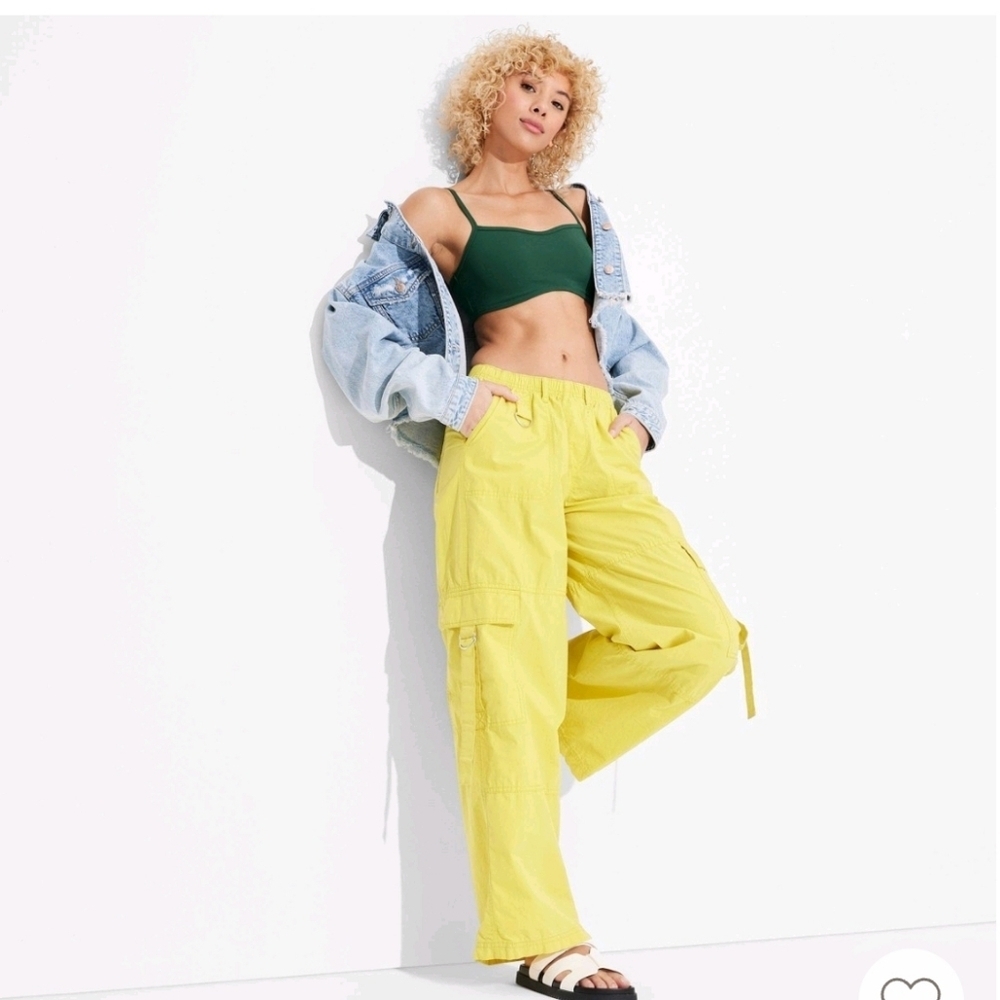 Women's Mid-Rise Wide Leg Pull-On Cargo Pants - Wild Fable Yellow - Size XXS
